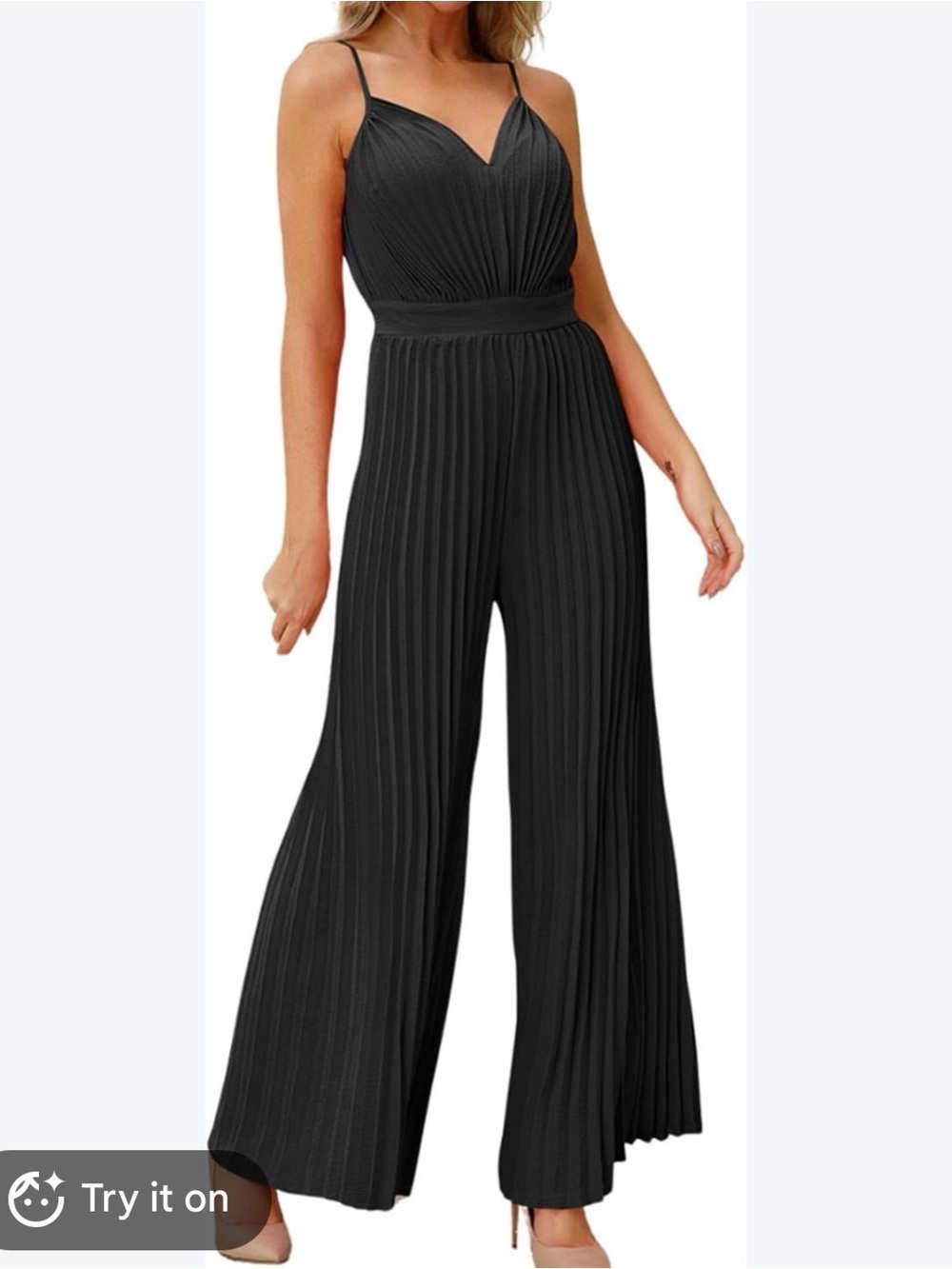 Sleeveless Black Pleated Wide-Leg Jumpsuit